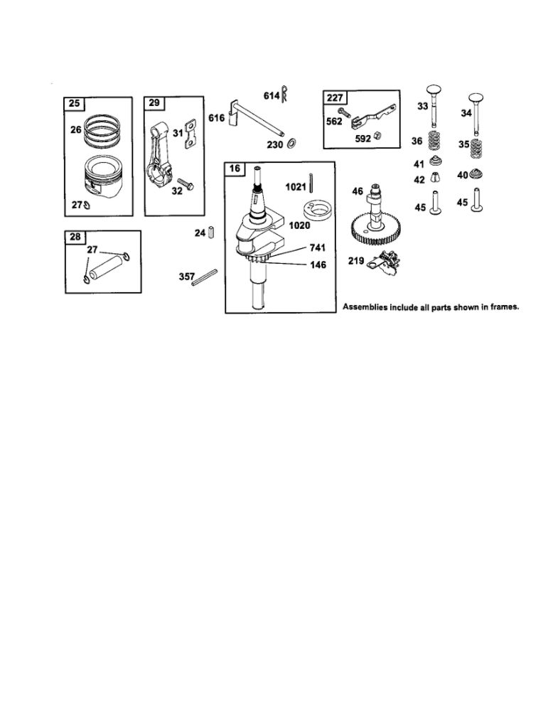 Crankshaft/Piston Diagram and Parts List for 252700-252799 630-0719 Briggs and Stratton Engine